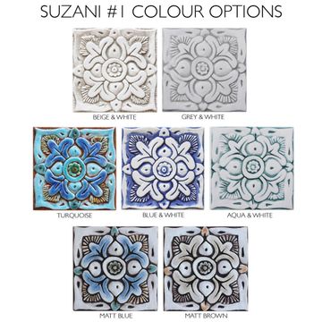 Handmade tile grey suzani #1 [15cm/5.9"] by G Vega - view 4