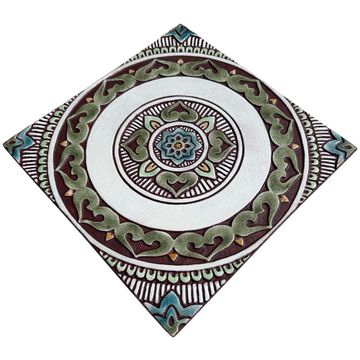 Handmade Tile matt green Mandala #8 [30cm/11.8"] by G Vega - view 2