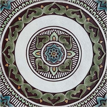 Handmade Tile matt green Mandala #8 [30cm/11.8"] by G Vega