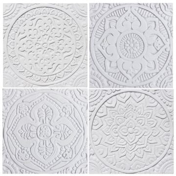 Handmade Tile White Relief Mandala #4 [20cm/7.8"] by G Vega - view 2