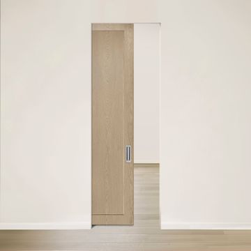 See pocket door red oak rift cut brushed veneer Authentik by Humble Nature