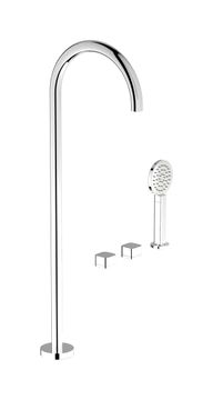Elio EO700CC - Three hole deck mounted bath filler with hydroprogressive cartridge, diverter, shower kit and free standing spout, plain handle by IB