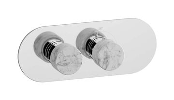 Aqua - 1 way EUA122CCNMR_1 - External part of thermostatic 1 way, round plate, horizontal, white marble handle by IB
