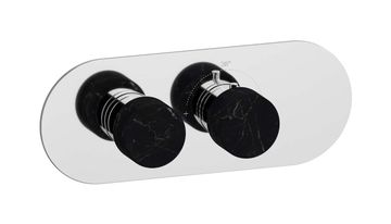 Aqua - 1 way EUA122CCNMR_2 - External part of thermostatic 1 way, round plate, horizontal,black marble handle by IB