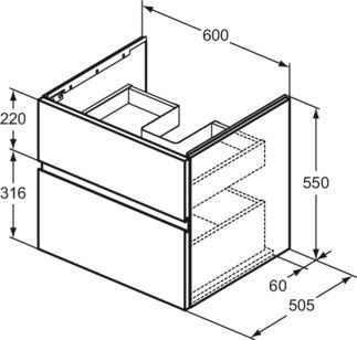Finesse Basin unit 600x505x550 mm, 2 drawer by Ideal Standard - view 3