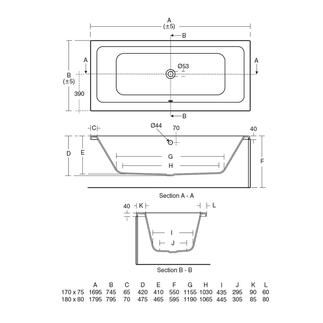 Tempo Regular bath 1790x800x595 mm, no tap hole, with overflow, no waste by Ideal Standard - view 2