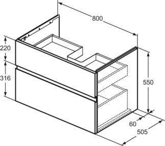 Finesse Basin unit 800x505x550 mm, 2 drawer by Ideal Standard - view 3