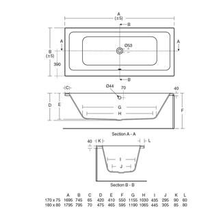 Tempo Regular bath 1690x750x560 mm, no tap hole, with overflow, no waste by Ideal Standard - view 3
