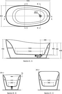 Around Freestanding bath 1800x850x625 mm, no tap hole, with overflow, with waste by Ideal Standard - view 4