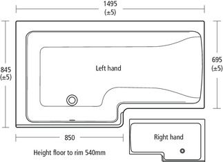 Concept Space Special shaped bath 1490x845 mm, no tap hole, with overflow, no waste by Ideal Standard - view 2