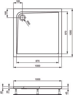 Ultra Light Square shower tray 1000x1000x45 mm, no waste by Ideal Standard - view 4