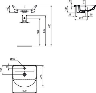 Connect Air Semi-countertop basin 500x450x160 mm, 1 tap hole, with overflow by Ideal Standard - view 5