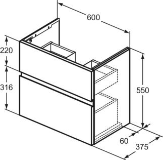 Finesse Basin unit 600x375x550 mm, 2 drawer by Ideal Standard - view 3