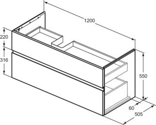 Finesse Basin unit 1200x505x550 mm, 2 drawer by Ideal Standard - view 3