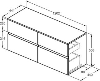 Finesse Basin unit 1202x440x558 mm, 4 drawer by Ideal Standard - view 3