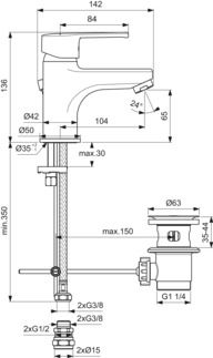 Calista Basin mixer 50x142x136 mm, 104 mm spout projection, 5 l/min (3 bar), with waste by Ideal Standard - view 4