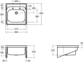 Doon Sink basin 600x600x340 mm, 2 tap holes, no waste by Ideal Standard - view 5