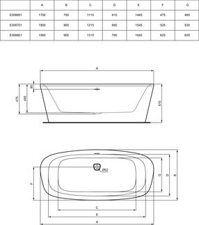 Dea Freestanding bath 1900x900x610 mm, no tap hole, with overflow, with waste by Ideal Standard - view 6