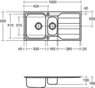 Sandringham Sink basin 1000x500x190 mm, 2 tap holes, no waste by Ideal Standard - view 5