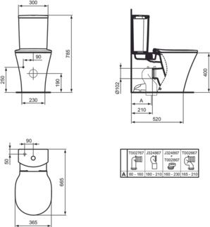 Connect Air Close-coupled back-to-wall bowl 360x650x400 mm, Washdown, horizontal outlet by Ideal Standard - view 6