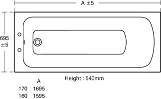 Sandringham 21 Regular bath 1595x695x540 mm, 2 tap holes, with overflow, no waste by Ideal Standard - view 3