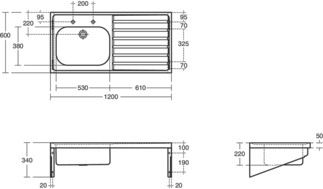 Doon Sink basin 1200x600x340 mm, 2 tap holes by Ideal Standard - view 5