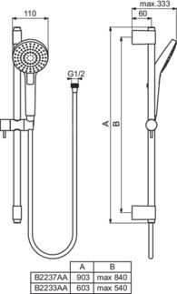 Idealrain Evo Shower kit with rail 333x903 mm, 8 l/min (3 bar) by Ideal Standard - view 3