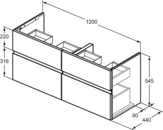 Finesse Basin unit 1200x440x545 mm, 4 drawer by Ideal Standard - view 3