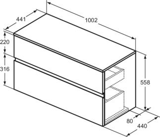 Finesse Basin unit 1002x440x558 mm, 2 drawer by Ideal Standard - view 3