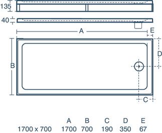 Simplicity Rectangular shower tray 1700x750x40 mm, with waste by Ideal Standard - view 3