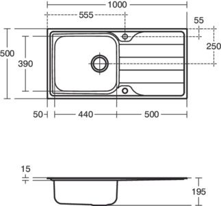 Sandringham Sink basin 1000x500x195 mm, 1 tap hole, with waste by Ideal Standard - view 5