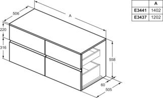 Finesse Basin unit 1202x505x558 mm, 4 drawer by Ideal Standard - view 4