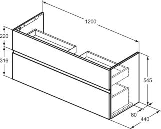 Finesse Basin unit 1200x440x545 mm, 2 drawer by Ideal Standard - view 3