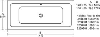Tempo Regular bath 1690x750x560 mm, no tap hole, with overflow, no waste by Ideal Standard - view 4