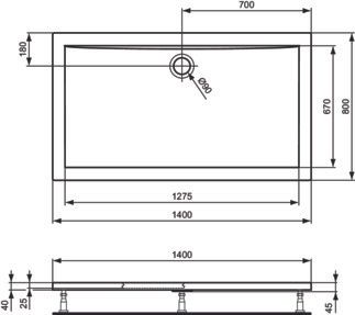 Ultra Light Rectangular shower tray 1400x800x45 mm, no waste by Ideal Standard - view 2