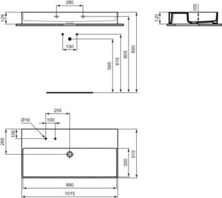Solos Basin 1015x515x125 mmGrinded bottom side, 2 tap holes, without overflow by Ideal Standard - view 5