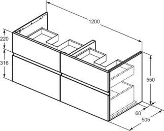 Finesse Basin unit 1200x505x550 mm, 4 drawer by Ideal Standard - view 3