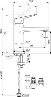 La Dolce Vita Basin mixer 52x159x178 mm, 118 mm spout projection, 5 l/min (3 bar), with waste by Ideal Standard - view 2