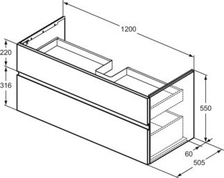 Finesse Basin unit 1200x505x550 mm, 2 drawer by Ideal Standard - view 3