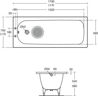 Nisa Regular bath 1695x705 mm, 2 tap holes, with overflow, no waste by Ideal Standard - view 4