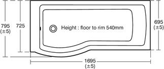 Tempo Special shaped bath 1690x795x540 mm, no tap hole, with overflow, no waste by Ideal Standard - view 2