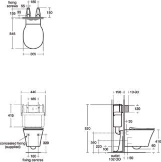 Connect Air Wall-hung bowl 365x545x350 mm, Washdown, CL2 full flush 6 L, horizontal outlet by Ideal Standard - view 3