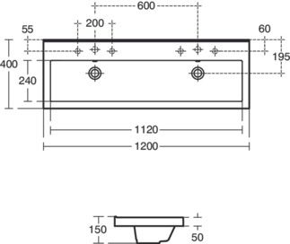 Broadway 2 Washtrough 1200x400x150 mm, with overflow, no waste by Ideal Standard - view 5