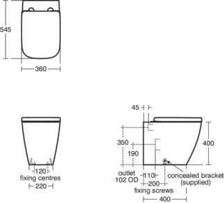 i.life B Back-to-wall bowl 355x540x400 mm, Washdown, CL1 full flush 3.9 - 6 L, horizontal outlet by Ideal Standard - view 4
