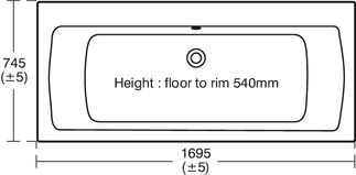 Tempo Regular bath 1690x740x540 mm, no tap hole, with overflow, no waste by Ideal Standard - view 5