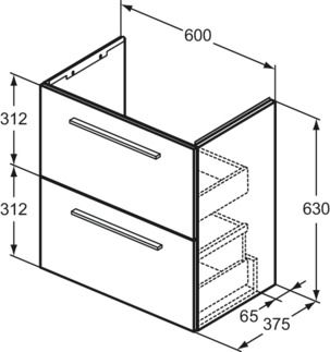i.life S Basin unit 600x375x630 mm, 2 drawer by Ideal Standard - view 5
