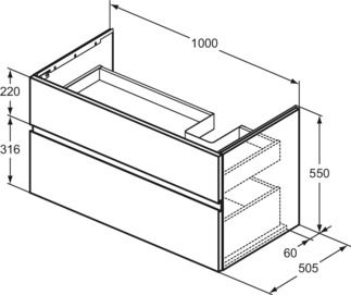 Finesse Basin unit 1000x505x550 mm, 2 drawer by Ideal Standard - view 3