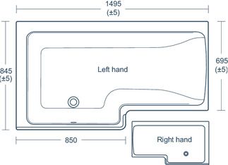 Concept Space Special shaped bath 1490x845 mm, no tap hole, with overflow, no waste by Ideal Standard - view 3