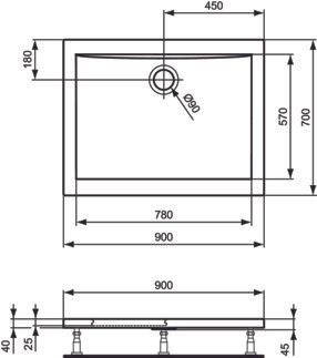 Ultra Light Rectangular shower tray 900x700x45 mm, no waste by Ideal Standard - view 2
