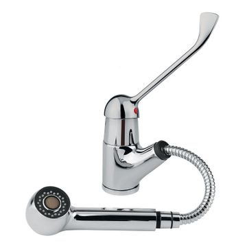 Single lever kitchen mixer with extractable hand shower and clinic lever by IDRAL